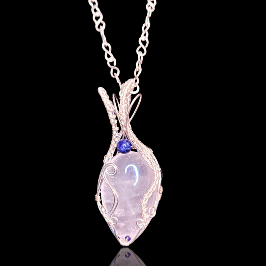 Handmade Rose Quartz & Amethyst Pendant Necklace – Sterling Silver Wire Wrapped Crystal Jewellery